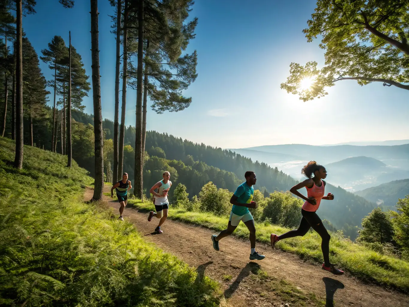 Runners on a scenic trail, demonstrating the endurance and natural beauty of trail running.