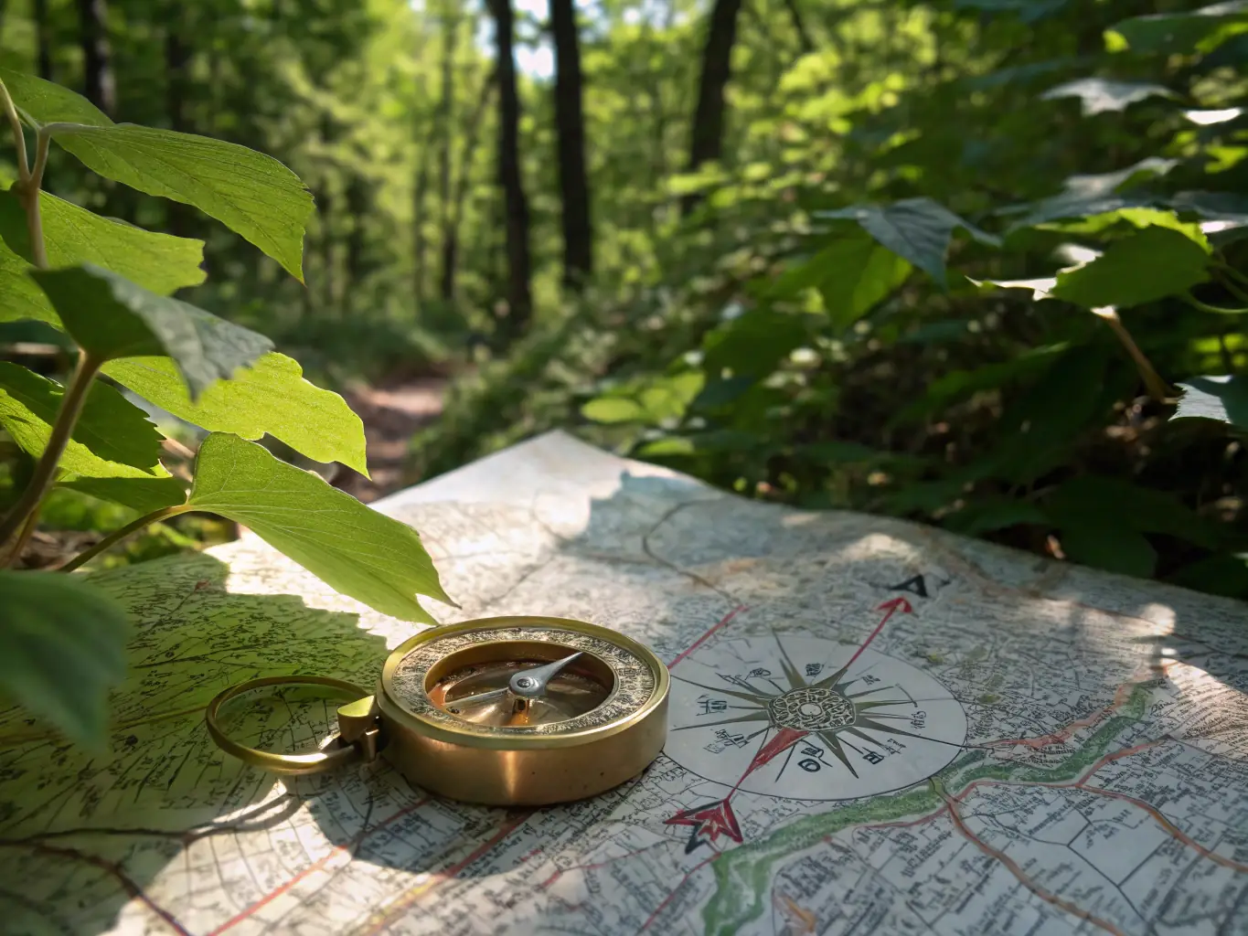 An image of participants using maps and compasses in a forest during an orienteering event, emphasizing the blend of mental and physical skills.
